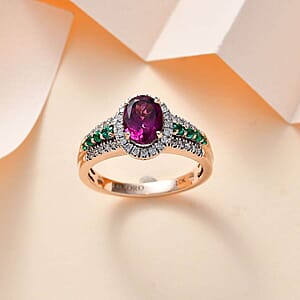 Certified & Appraised Luxoro AAA Radiant Ember Garnet, Boyaca Colombian Emerald and G-H I2 Diamond 1.93 ctw Ring in 10K Rose Gold (Size 8.5)