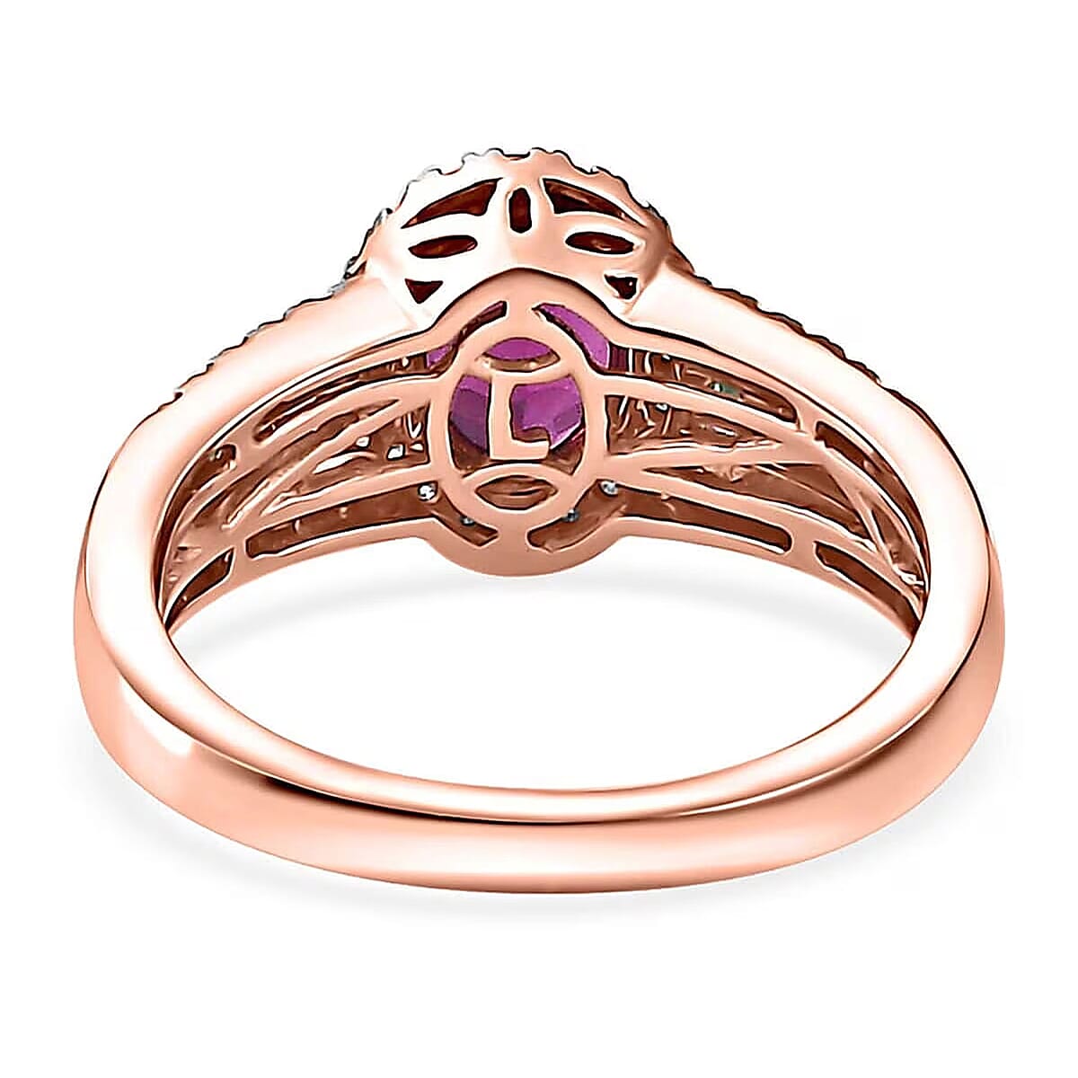 Certified & Appraised Luxoro AAA Radiant Ember Garnet, Boyaca Colombian Emerald and G-H I2 Diamond 1.93 ctw Ring in 10K Rose Gold (Size 8.5) image number 6
