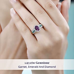Certified & Appraised Luxoro AAA Radiant Ember Garnet, Boyaca Colombian Emerald and G-H I2 Diamond 1.93 ctw Ring in 10K Rose Gold (Size 9.5)