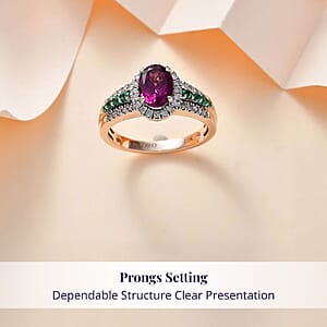Certified & Appraised Luxoro AAA Radiant Ember Garnet, Boyaca Colombian Emerald and G-H I2 Diamond 1.93 ctw Ring in 10K Rose Gold (Size 9.5)