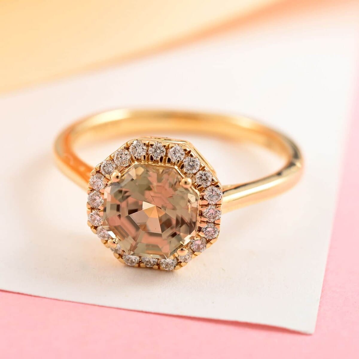 Certified and Appraised Iliana AAA Turkizite and G-H SI Diamond 1.90 ctw Halo Ring in 18K Yellow Gold (Size 7.5) image number 1