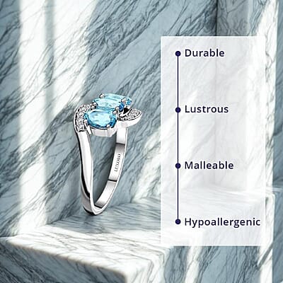 Certified & Appraised Luxoro AAA Santa Maria Aquamarine and I2 Diamond 1.30 ctw Ring in 14K White Gold (Size 5.0)