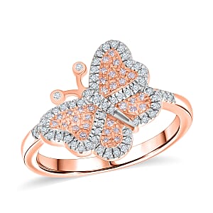Doorbuster Natural Pink and White Diamond 0.35 ctw Butterfly Ring in Vermeil Rose Gold Over Sterling Silver (Size 10.0)