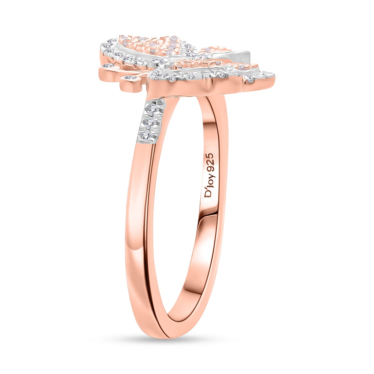 Natural Pink Diamond, White Diamond Butterfly Ring in Vermeil RG Over Sterling Silver 0.35 ctw (Size 10.0)