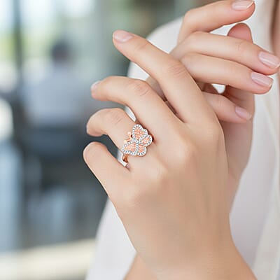 Natural Pink Diamond, White Diamond Butterfly Ring in Vermeil RG Over Sterling Silver 0.35 ctw (Size 11.0)