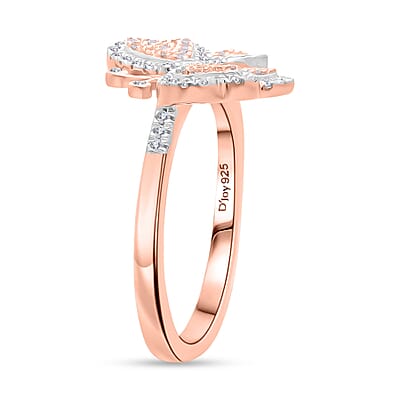Natural Pink Diamond, White Diamond Butterfly Ring in Vermeil RG Over Sterling Silver 0.35 ctw (Size 11.0)