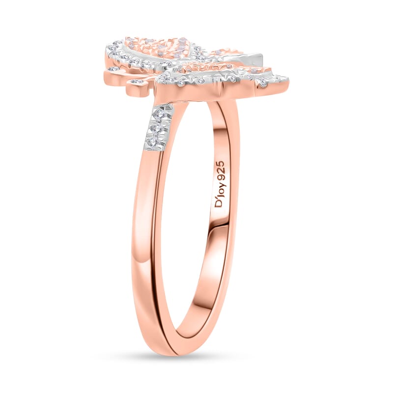 Natural Pink Diamond, White Diamond Butterfly Ring in Vermeil RG Over Sterling Silver 0.35 ctw (Size 11.0)