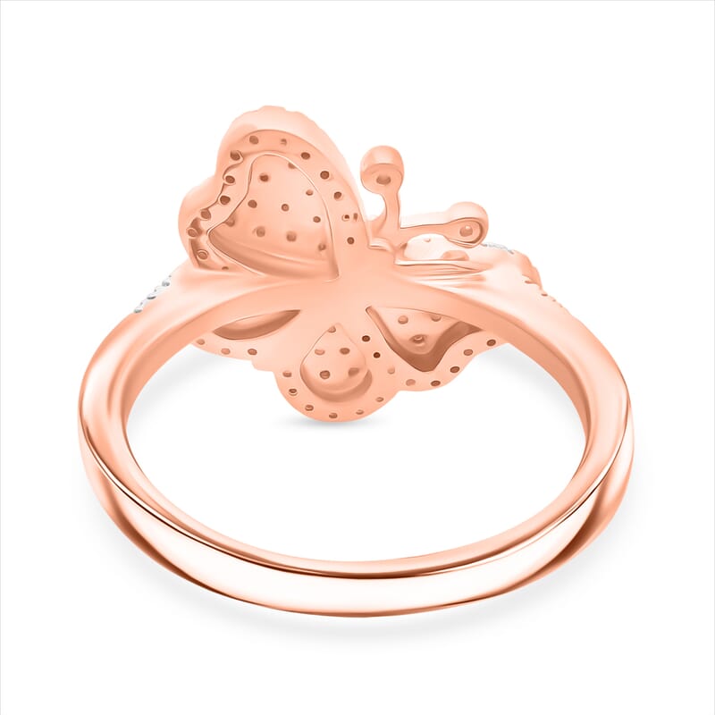 Natural Pink Diamond, White Diamond Butterfly Ring in Vermeil RG Over Sterling Silver 0.35 ctw (Size 11.0)