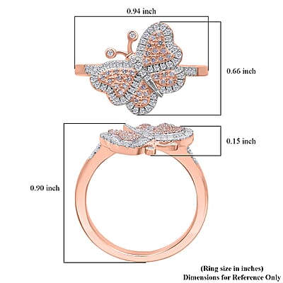 Natural Pink Diamond, White Diamond Butterfly Ring in Vermeil RG Over Sterling Silver 0.35 ctw (Size 11.0)