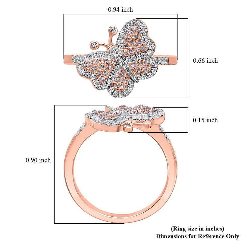 Natural Pink Diamond, White Diamond Butterfly Ring in Vermeil RG Over Sterling Silver 0.35 ctw (Size 11.0)