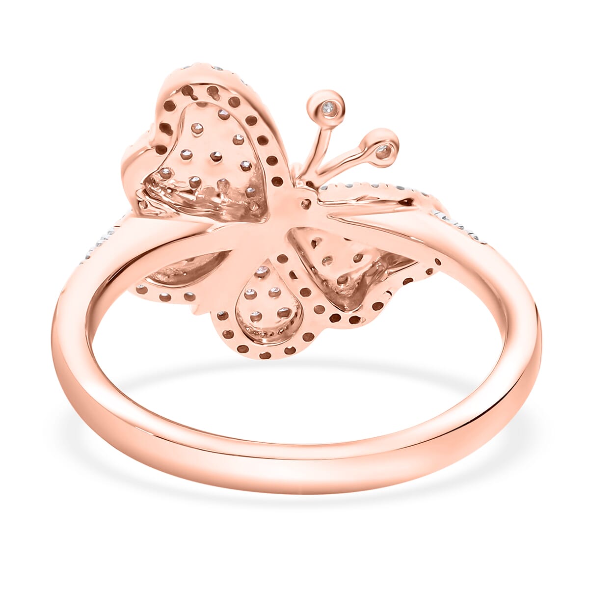 Natural Pink and White Diamond 0.35 ctw Butterfly Ring in Vermeil Rose Gold Over Sterling Silver (Size 6.0) image number 2