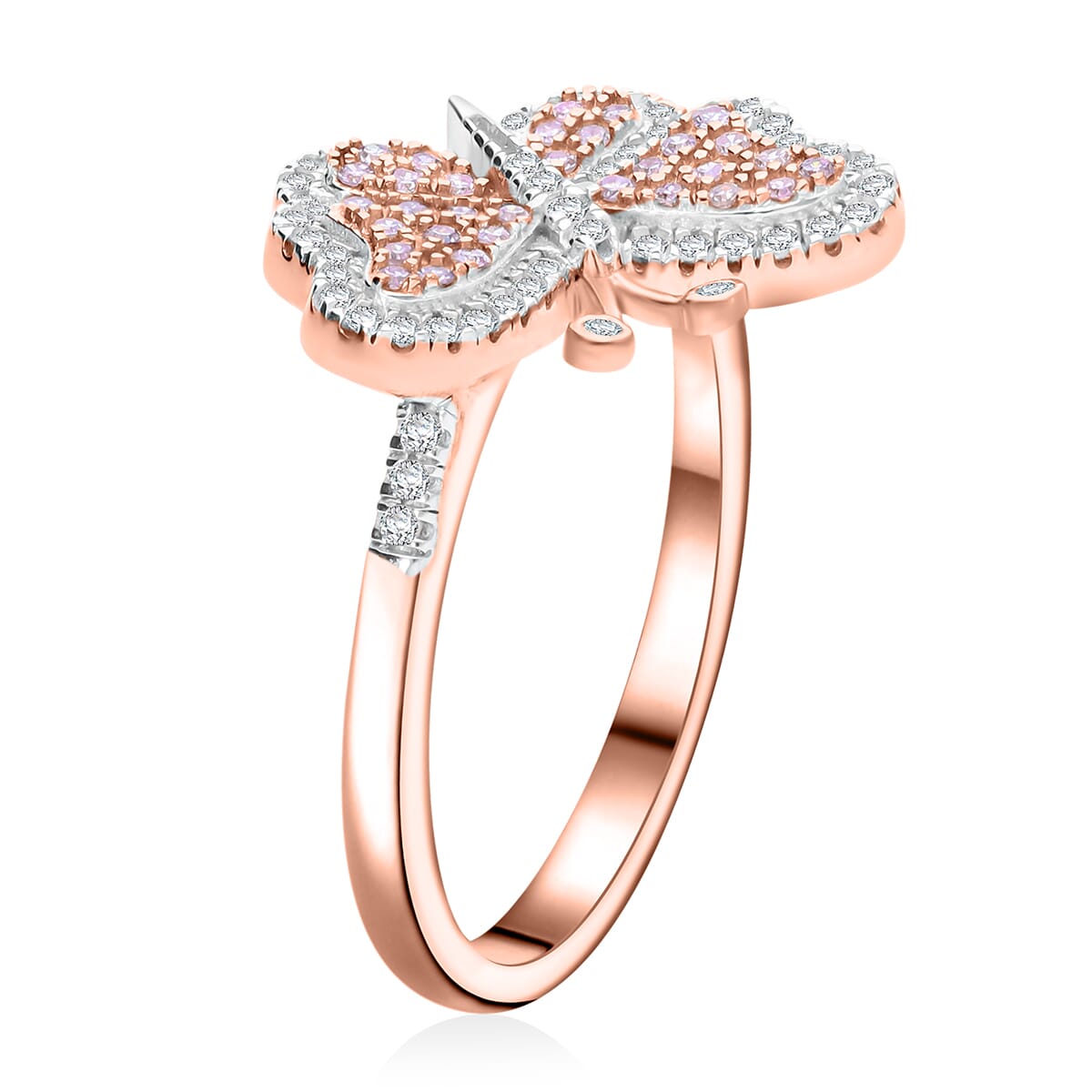 Natural Pink and White Diamond 0.35 ctw Butterfly Ring in Vermeil Rose Gold Over Sterling Silver (Size 6.0) image number 3