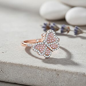 Natural Pink Diamond, White Diamond Butterfly Ring in Vermeil RG Over Sterling Silver 0.35 ctw (Size 8.0)