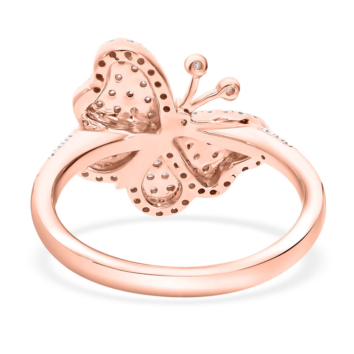 Doorbuster Natural Pink and White Diamond 0.35 ctw Butterfly Ring in Vermeil Rose Gold Over Sterling Silver (Size 8.0) image number 2