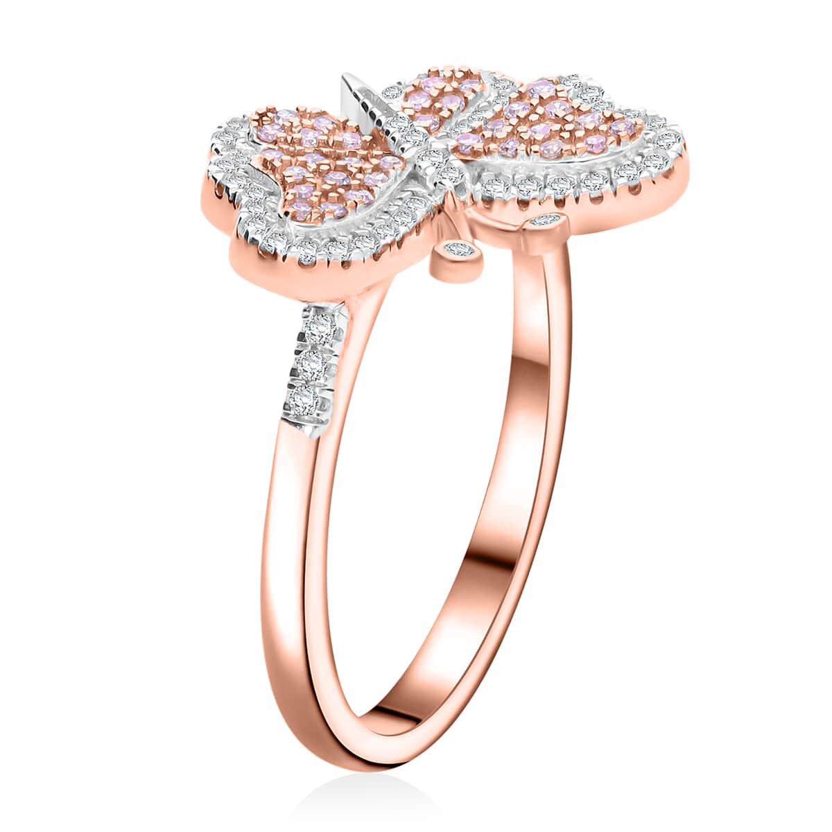 Doorbuster Natural Pink and White Diamond 0.35 ctw Butterfly Ring in Vermeil Rose Gold Over Sterling Silver (Size 8.0) image number 3