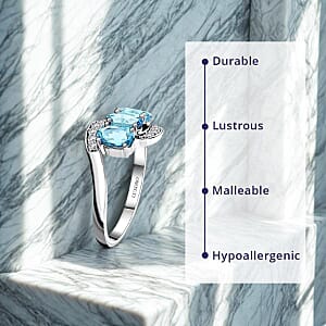 Certified & Appraised Luxoro AAA Santa Maria Aquamarine and I2 Diamond 1.30 ctw Ring in 14K White Gold (Size 8.5)