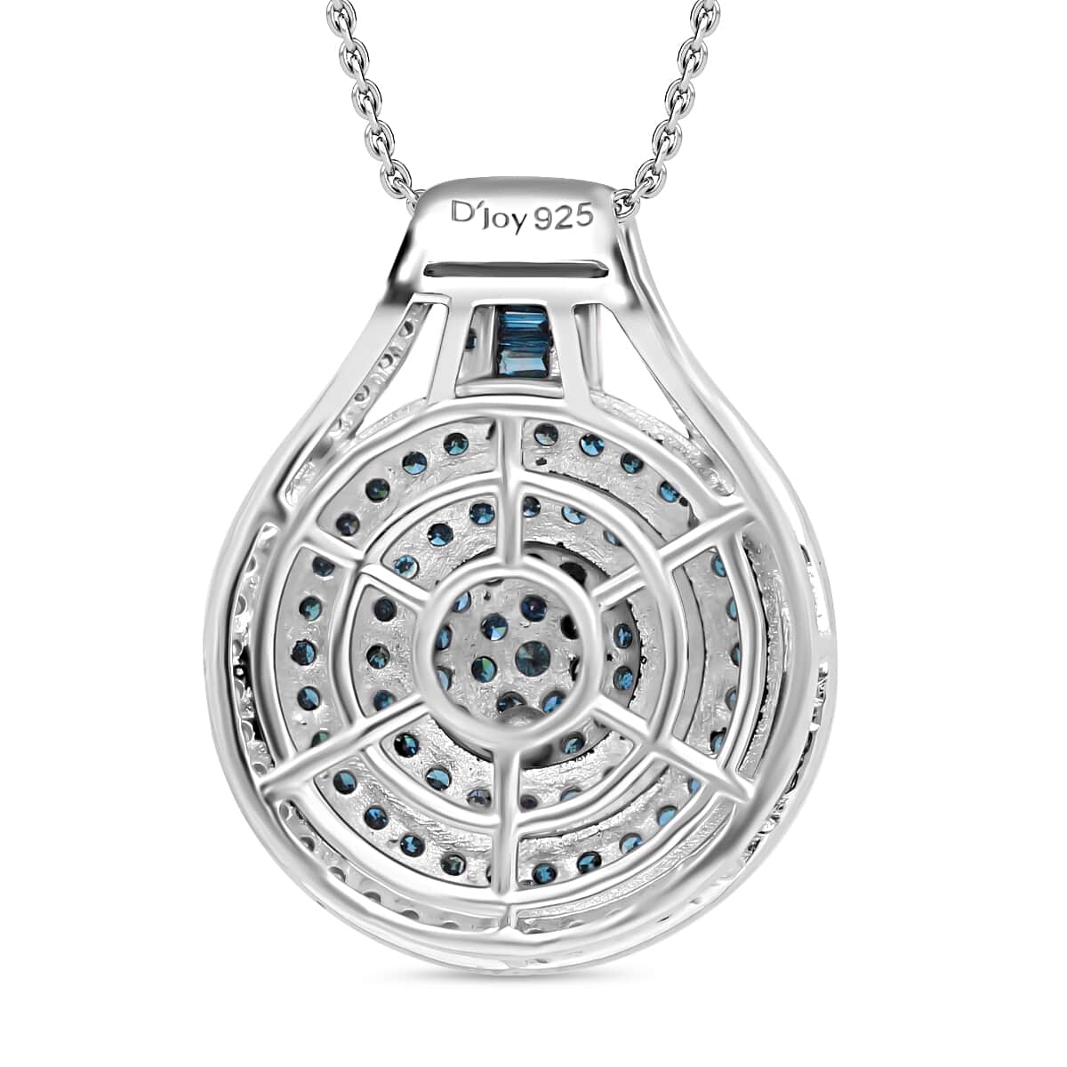 Doorbuster Blue Diamond (IR), White Diamond Pendant in Platinum Over Sterling Silver 1.00 ctw image number 3