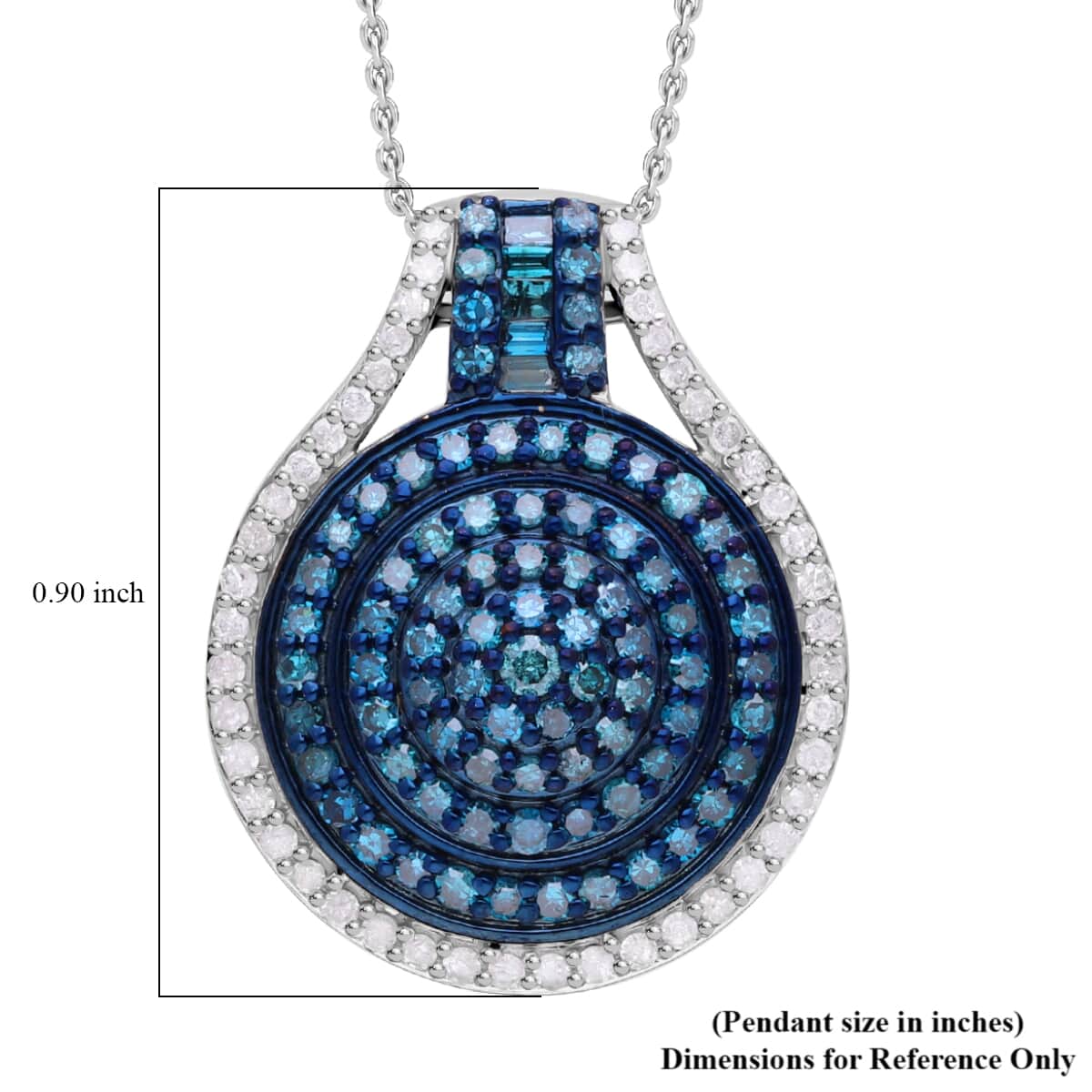 Doorbuster Blue Diamond (IR), White Diamond Pendant in Platinum Over Sterling Silver 1.00 ctw image number 4