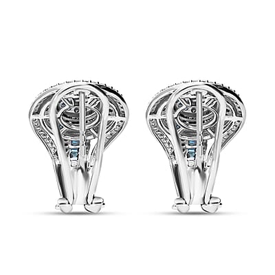Blue and White Diamond 1.00 ctw Cluster Earrings in Platinum Over Sterling Silver