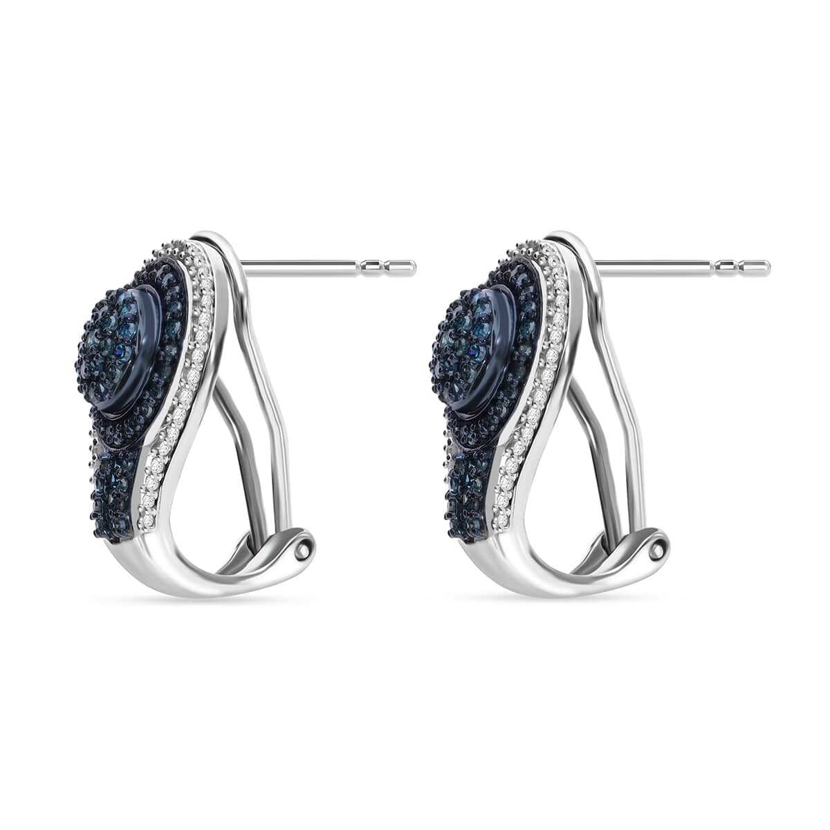 Doorbuster Blue Diamond (IR), Diamond Earrings in Platinum Over Sterling Silver 1.00 ctw image number 3