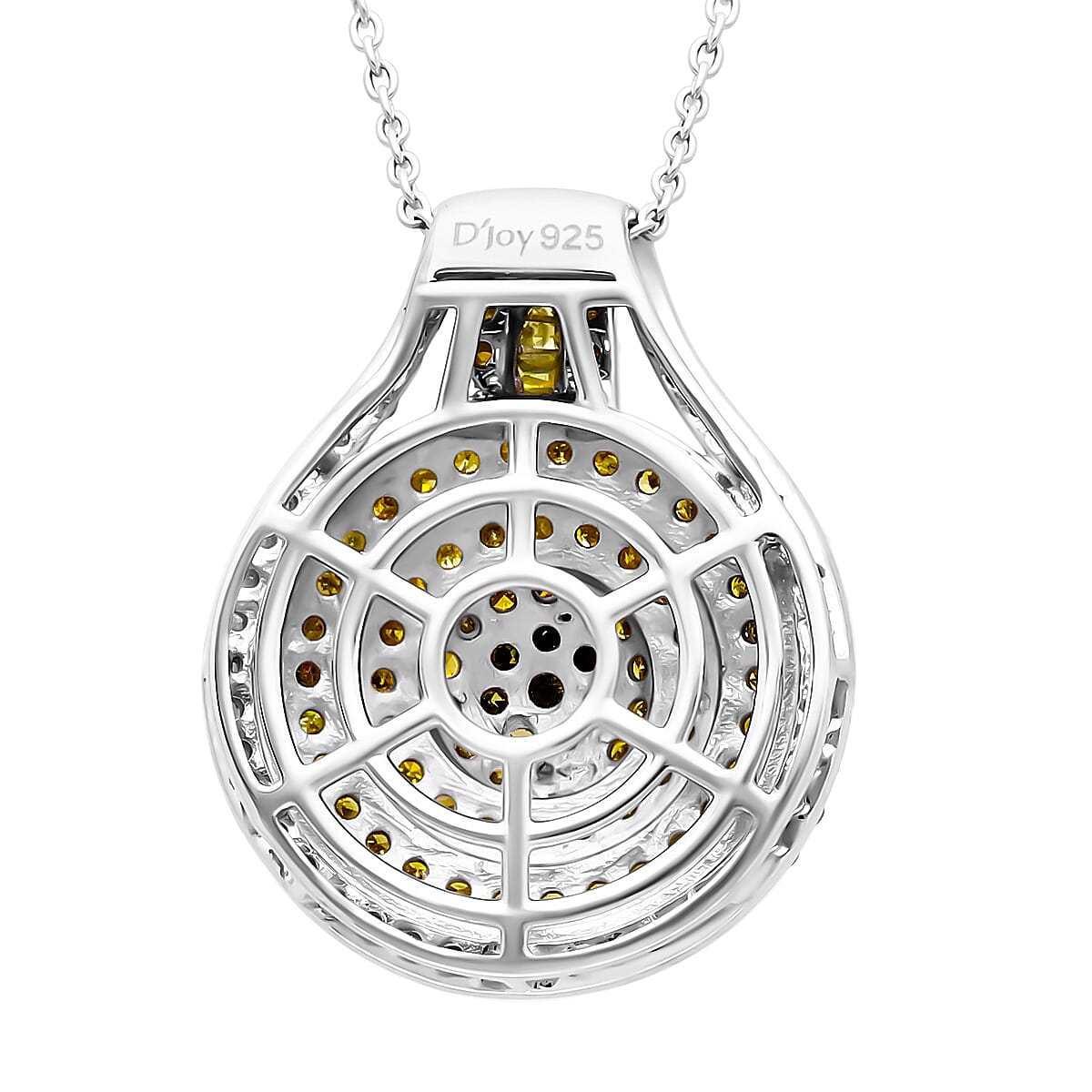 Yellow and White Diamond 1.00 ctw Cluster Pendant without Chain in Platinum Over Sterling Silver image number 3