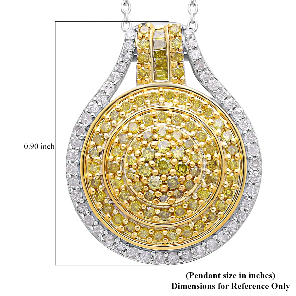 Yellow and White Diamond 1.00 ctw Cluster Pendant without Chain in Platinum Over Sterling Silver image number 5