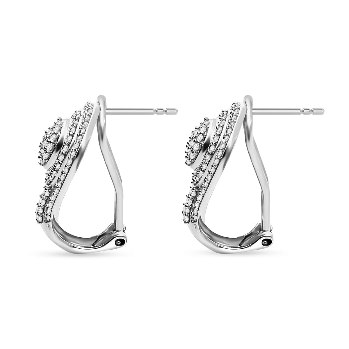 White Diamond 1.00 ctw Cluster Earrings in Platinum Over Sterling Silver image number 3