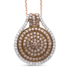 Natural Champagne and White Diamond 1.00 ctw Cluster Pendant in Vermeil Rose Gold Over Sterling Silver