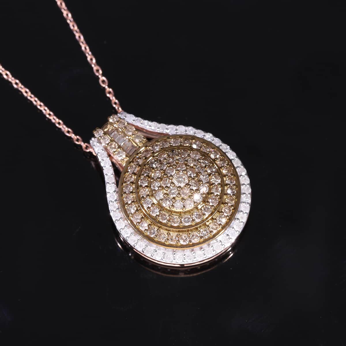 Natural Champagne and White Diamond 1.00 ctw Cluster Pendant in Vermeil Rose Gold Over Sterling Silver image number 1