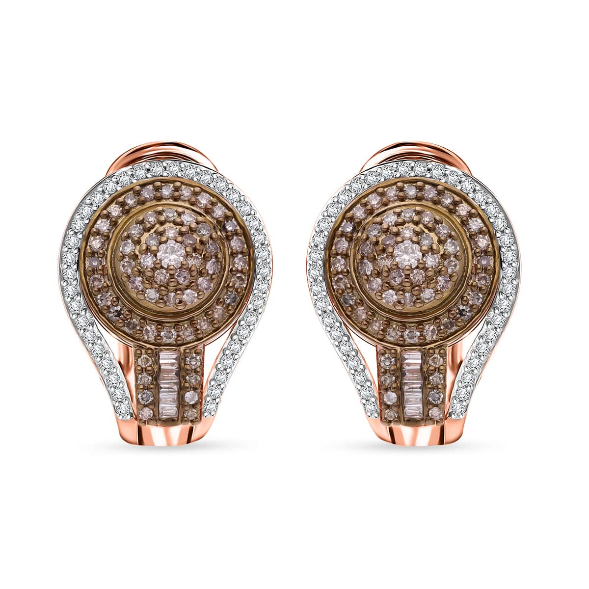 Natural Champagne and White Diamond 1.00 ctw Cluster Earrings in Vermeil Rose Gold Over Sterling Silver image number 0