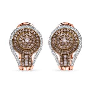 Natural Champagne and White Diamond 1.00 ctw Cluster Earrings in Vermeil Rose Gold Over Sterling Silver