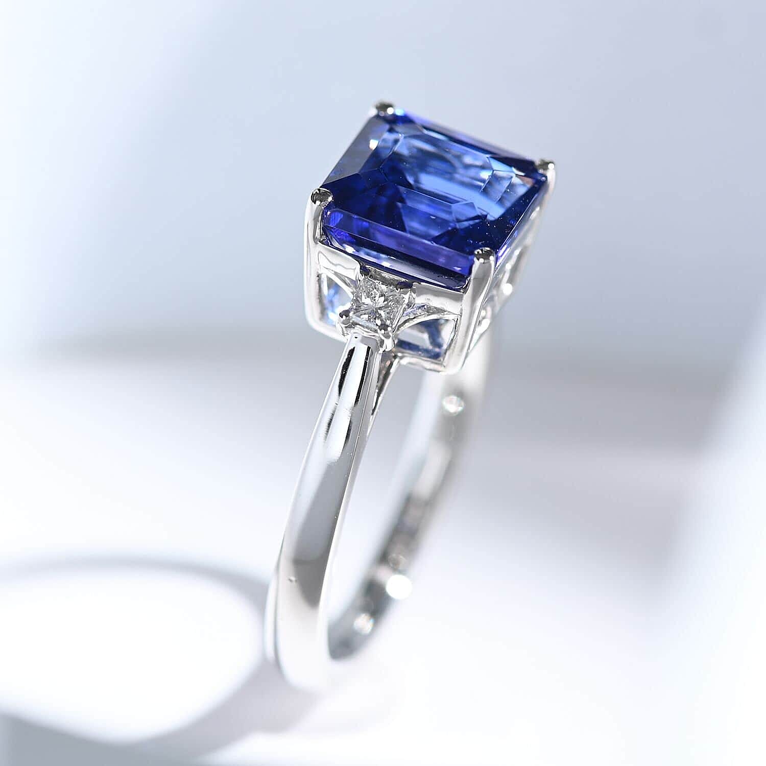 Certified & Appraised Rhapsody Asscher Cut AAAA Tanzanite and E-F VS Diamond 3.00 ctw Ring in 950 Platinum (Size 8.5) 5.55 Grams