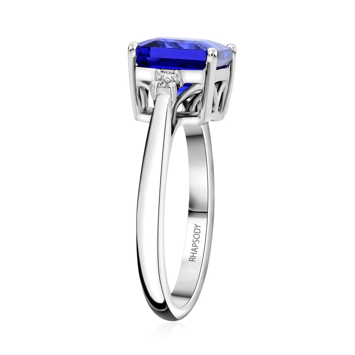 Certified & Appraised Rhapsody Asscher Cut AAAA Tanzanite and E-F VS Diamond 3.00 ctw Ring in 950 Platinum (Size 8.5) 5.55 Grams image number 3