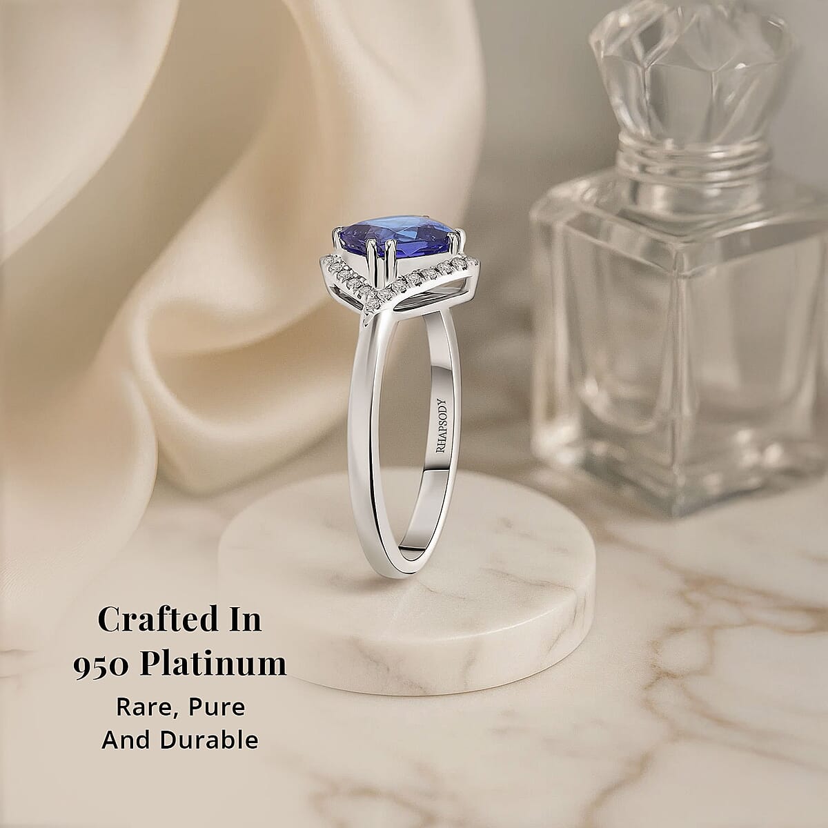 Certified & Appraised Rhapsody AAAA Tanzanite and E-F VS Diamond 2.00 ctw Ring in 950 Platinum (Size 11.0) 5.60 Grams image number 2