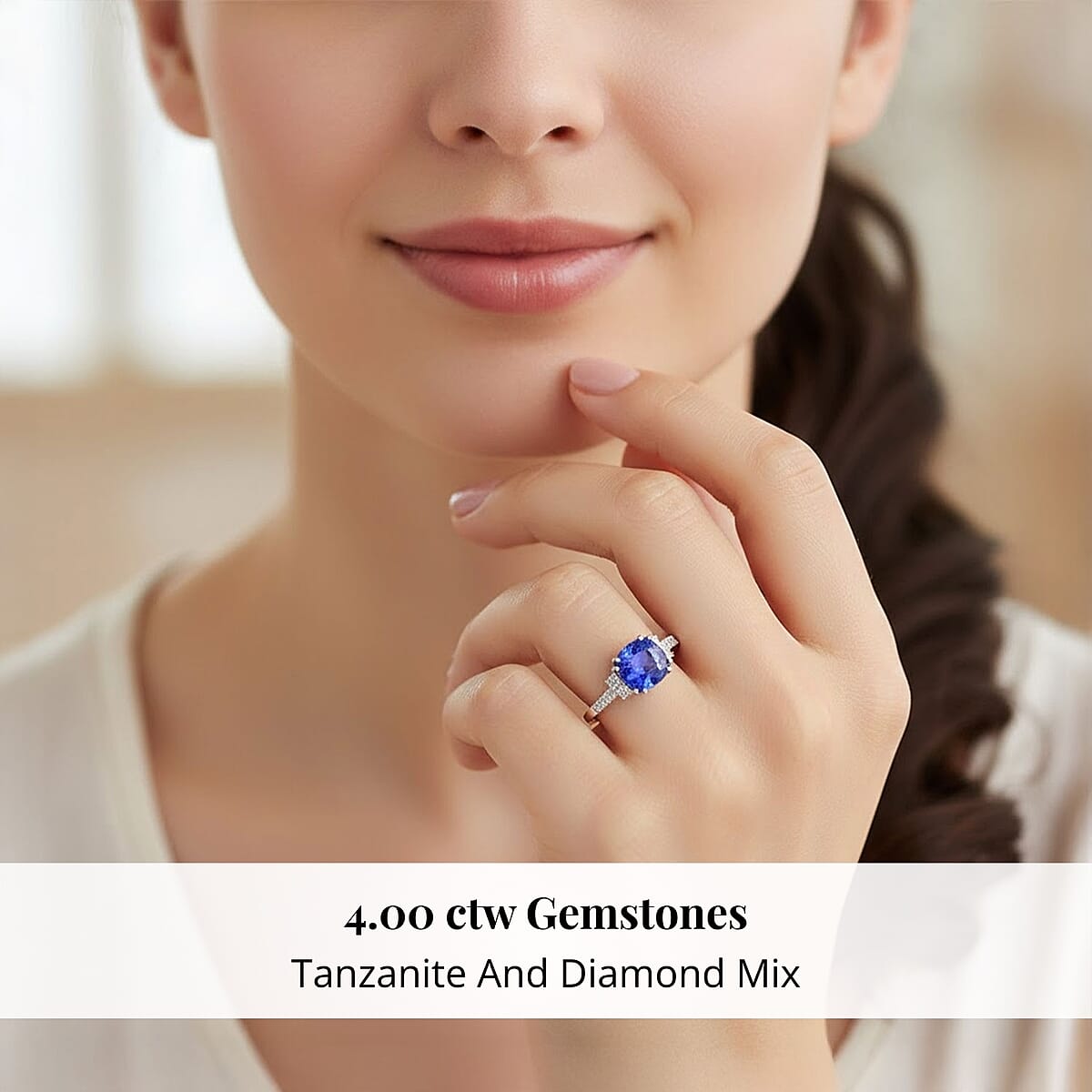 Certified & Appraised Rhapsody AAAA Tanzanite and E-F VS Diamond 4.00 ctw Ring in 950 Platinum (Size 5.5) 5 Grams image number 1