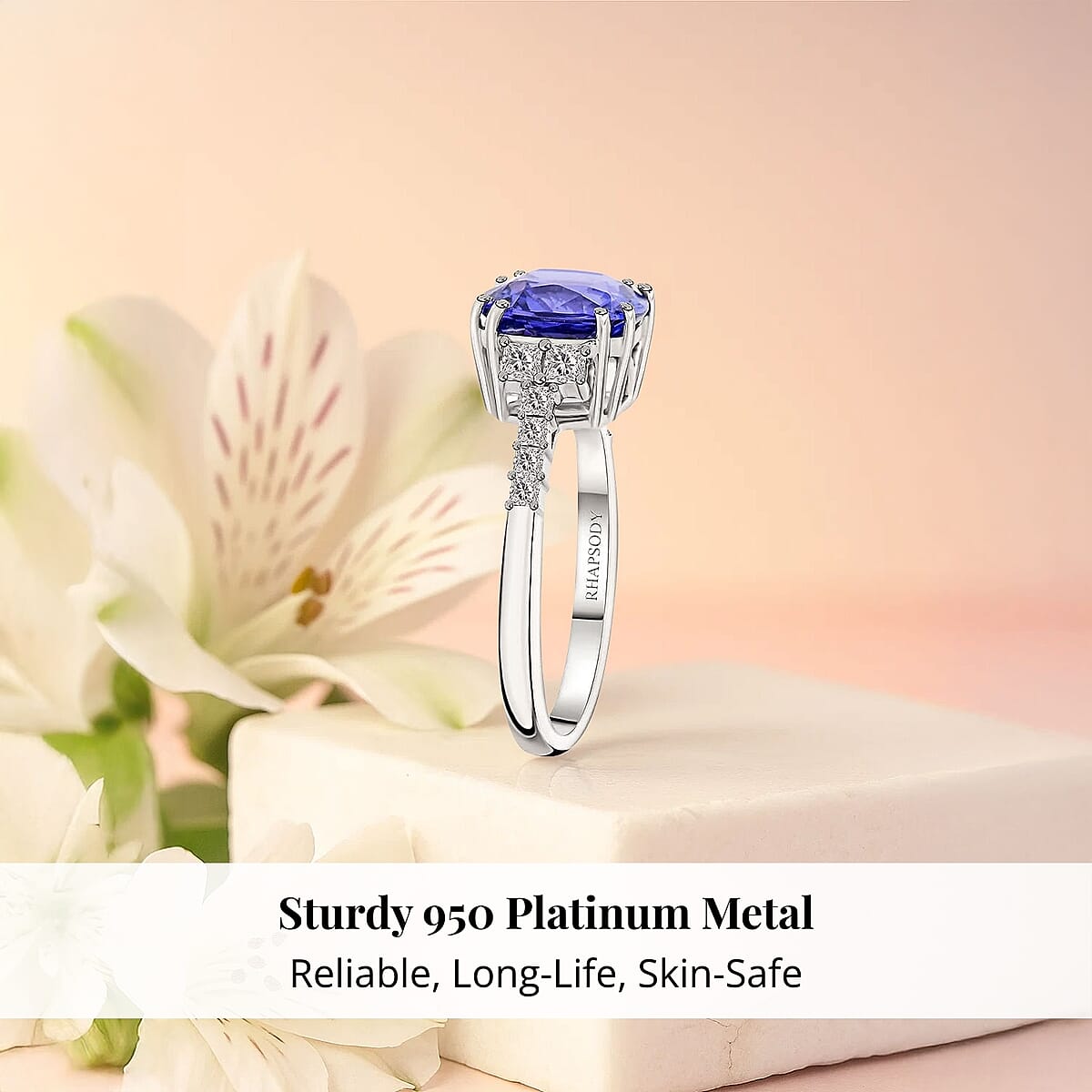 Certified & Appraised Rhapsody AAAA Tanzanite and E-F VS Diamond 4.00 ctw Ring in 950 Platinum (Size 5.5) 5 Grams image number 2
