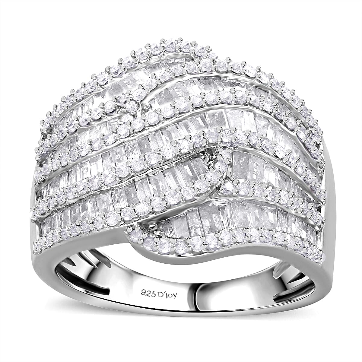 Diamond 2.00 ctw Waves Ring in Platinum Over Sterling Silver (Size 6.0) image number 0