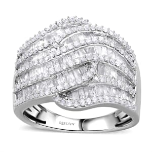 Diamond 2.00 ctw Waves Ring in Platinum Over Sterling Silver (Size 6.0)