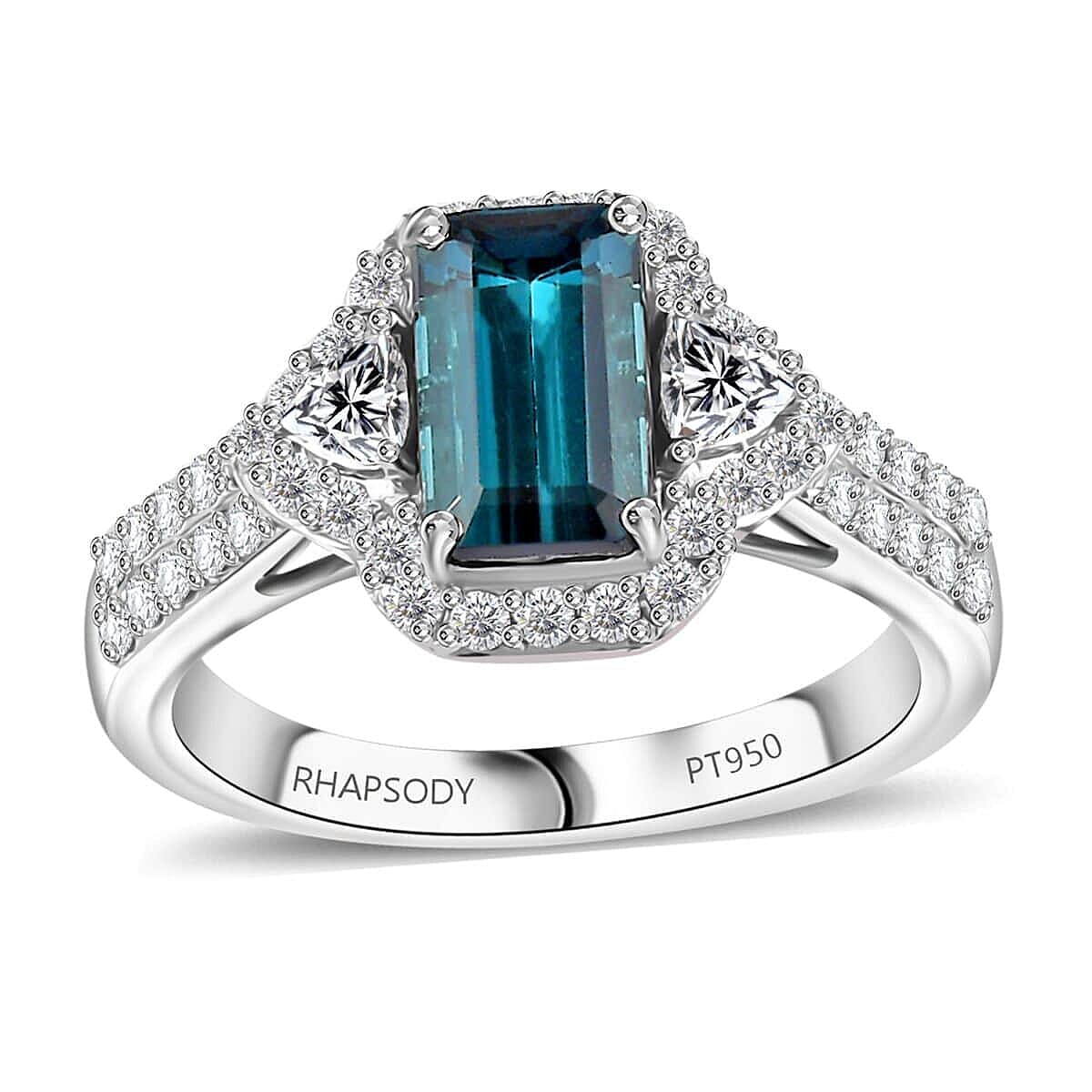 Certified & Appraised Rhapsody AAAA Monte Belo Indicolite and E-F VS Diamond 2.61 ctw Ring in 950 Platinum (Size 8.5) 7.45 Grams image number 0