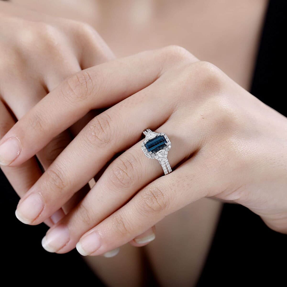 Certified & Appraised Rhapsody AAAA Monte Belo Indicolite and E-F VS Diamond 2.61 ctw Ring in 950 Platinum (Size 8.5) 7.45 Grams image number 2