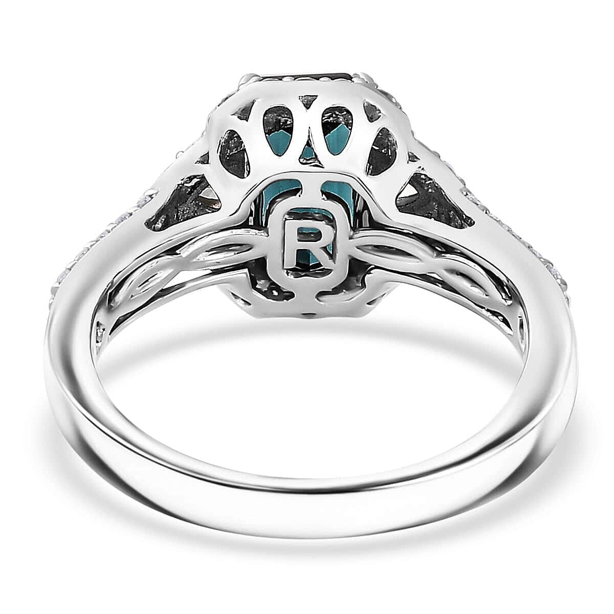 Certified & Appraised Rhapsody AAAA Monte Belo Indicolite and E-F VS Diamond 2.61 ctw Ring in 950 Platinum (Size 8.5) 7.45 Grams image number 4