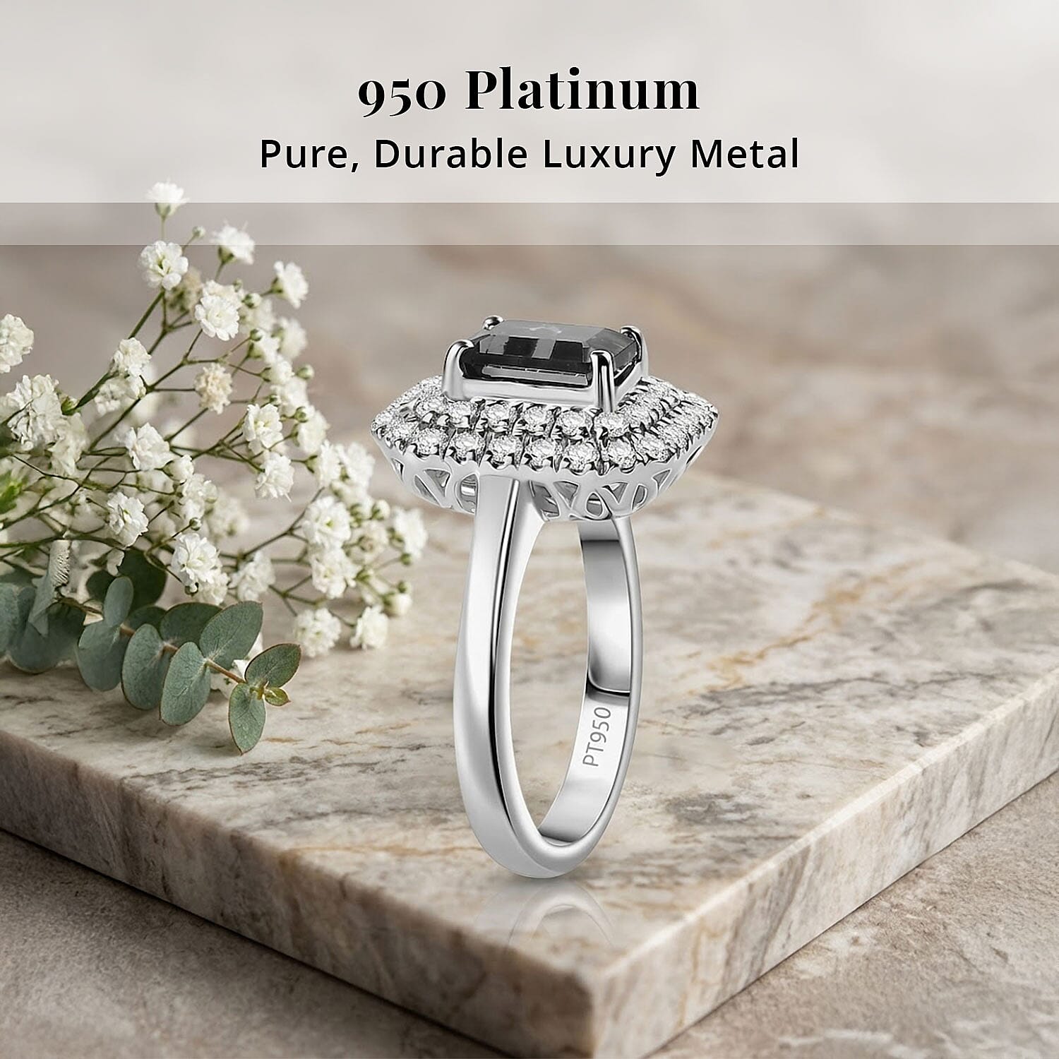 Certified & Appraised Rhapsody AAAA Monte Belo Indicolite and E-F VS Diamond 2.05 ctw Double Halo Ring in 950 Platinum (Size 8.5) 7.85 Grams