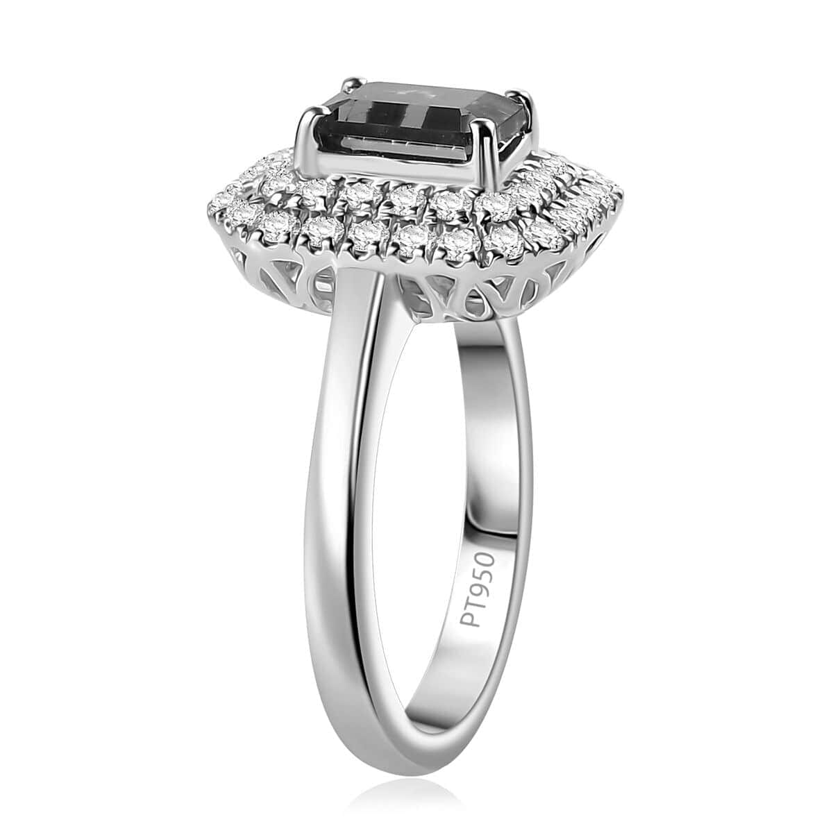 Certified & Appraised Rhapsody AAAA Monte Belo Indicolite and E-F VS Diamond 2.05 ctw Double Halo Ring in 950 Platinum (Size 8.5) 7.85 Grams image number 3
