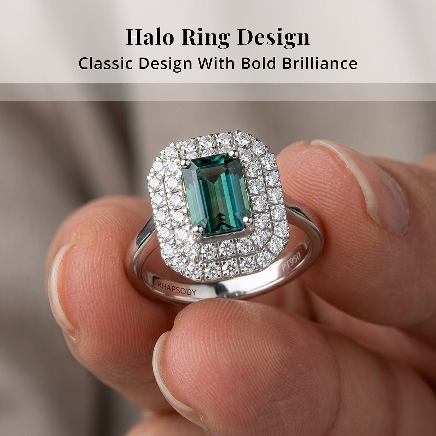 Certified & Appraised Rhapsody AAAA Monte Belo Indicolite and E-F VS Diamond 2.05 ctw Double Halo Ring in 950 Platinum (Size 8.5) 7.85 Grams
