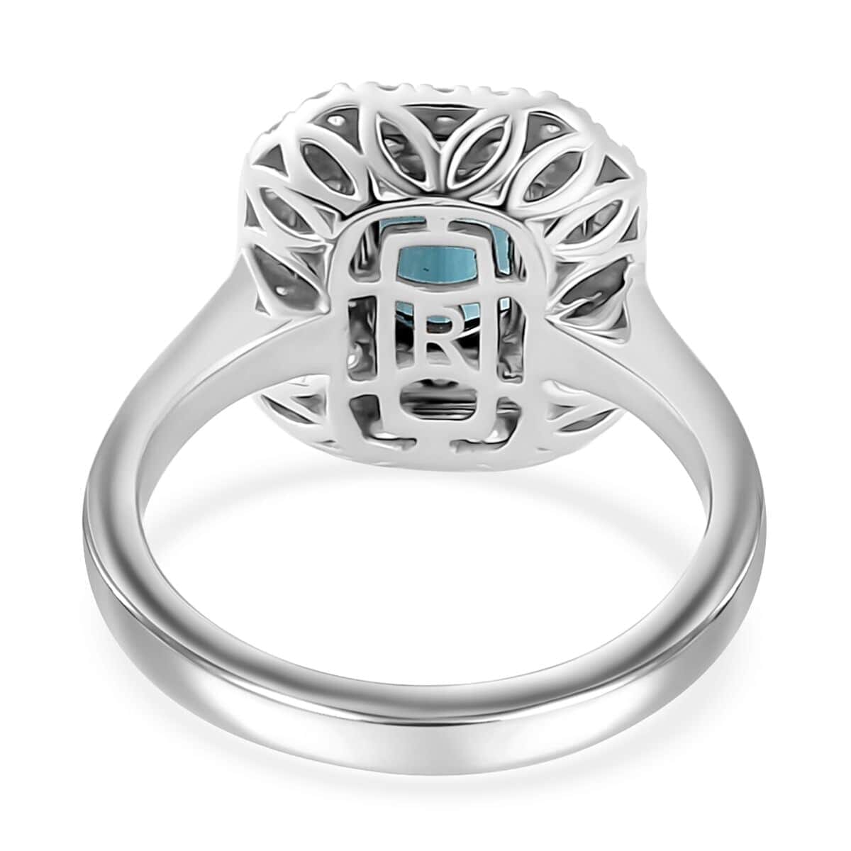 Certified & Appraised Rhapsody AAAA Monte Belo Indicolite and E-F VS Diamond 2.05 ctw Double Halo Ring in 950 Platinum (Size 8.5) 7.85 Grams image number 4
