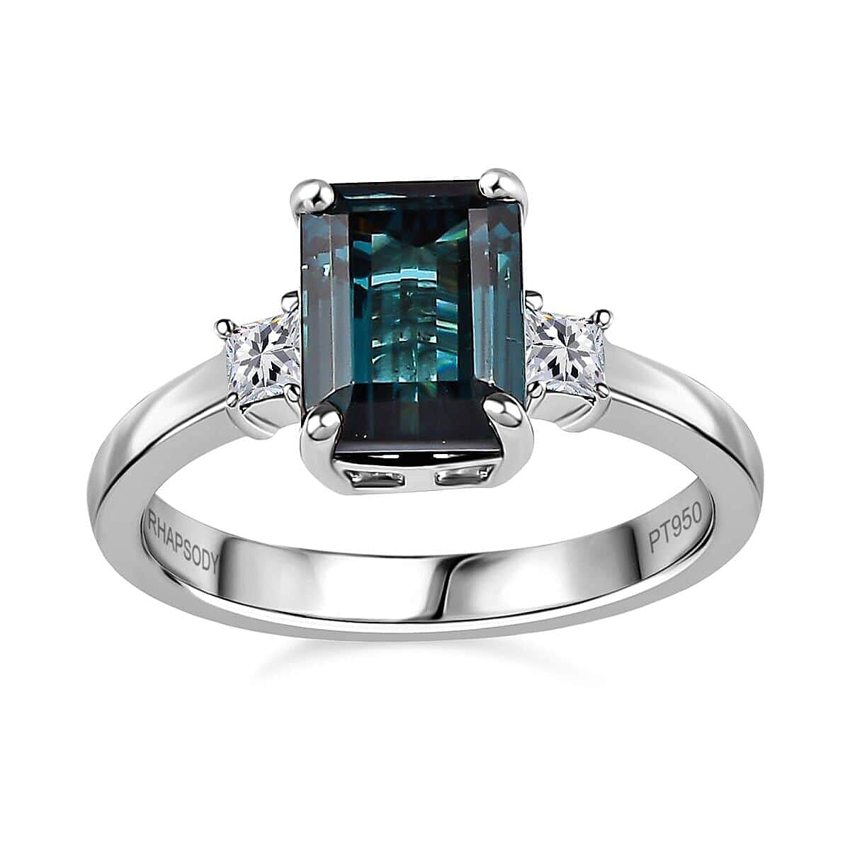 Certified & Appraised Rhapsody AAAA Monte Belo Indicolite and E-F VS Diamond 2.80 ctw Ring in 950 Platinum (Size 7.5) 5.55 Grams image number 0