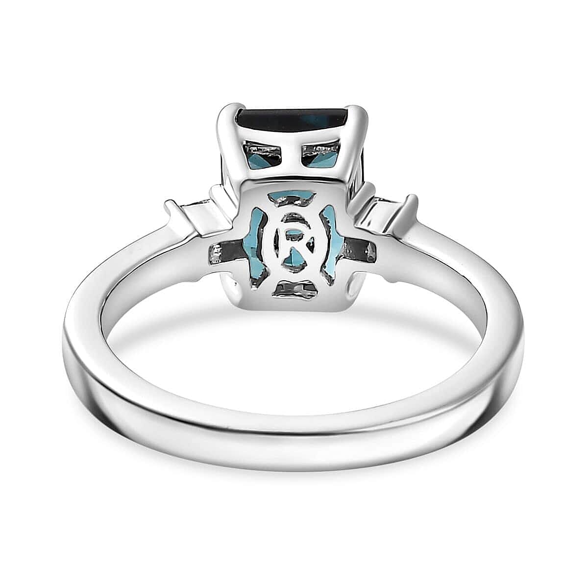 Certified & Appraised Rhapsody AAAA Monte Belo Indicolite and E-F VS Diamond 2.80 ctw Ring in 950 Platinum (Size 7.5) 5.55 Grams image number 4