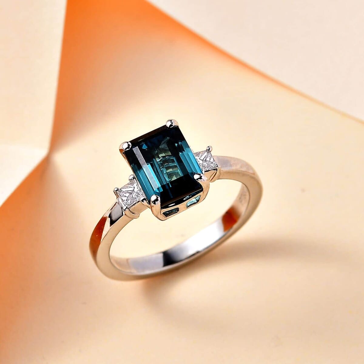 Certified & Appraised Rhapsody AAAA Monte Belo Indicolite and E-F VS Diamond 2.80 ctw Ring in 950 Platinum (Size 9.5) 5.55 Grams image number 1