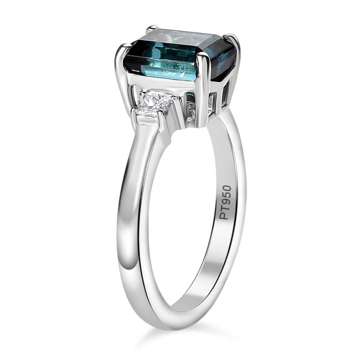 Certified & Appraised Rhapsody AAAA Monte Belo Indicolite and E-F VS Diamond 2.80 ctw Ring in 950 Platinum (Size 9.5) 5.55 Grams image number 3