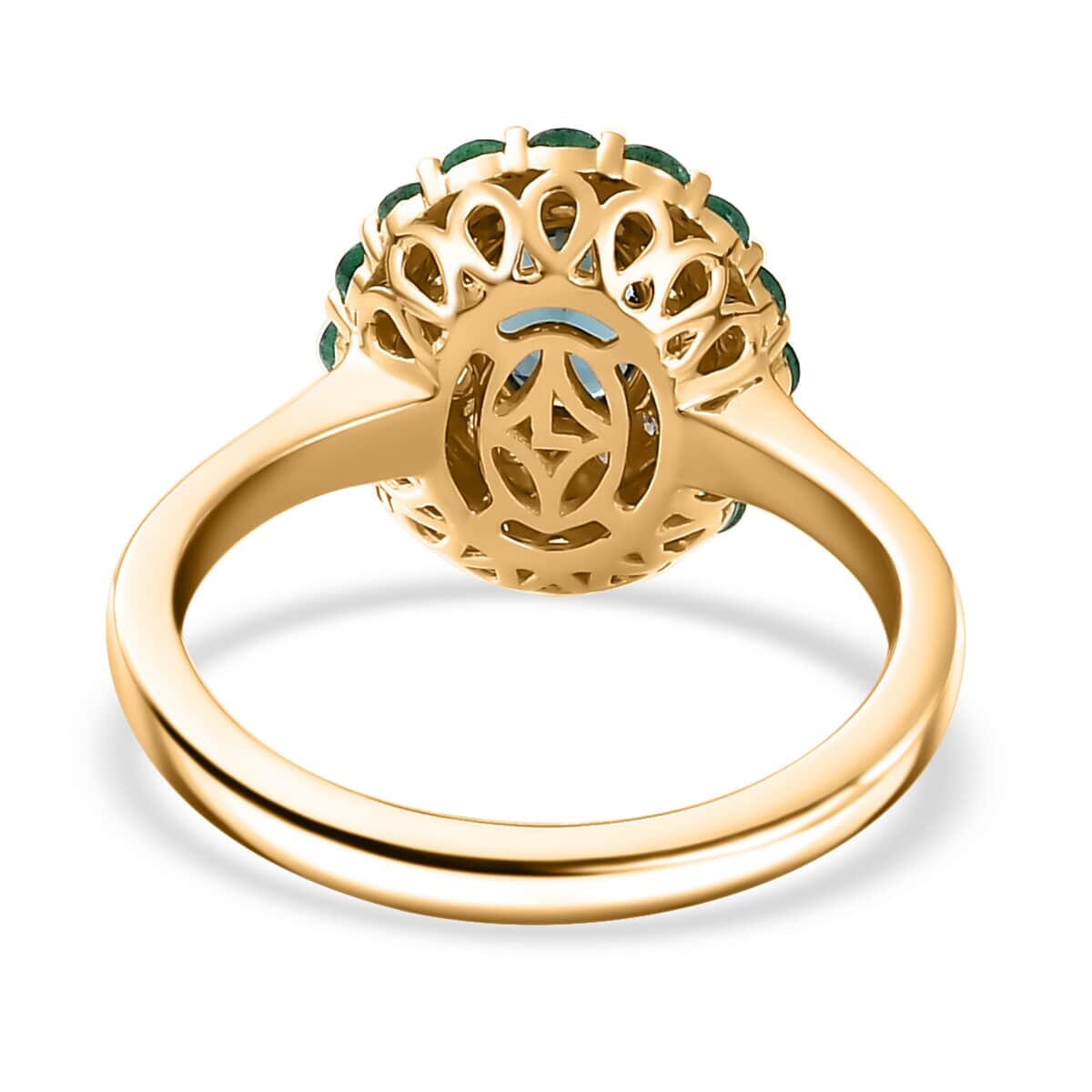 Luxoro AAA Monte Belo Indicolite, Boyaca Colombian Emerald and G-H I2 Diamond 1.52 ctw Floral Ring in 14K Yellow Gold (Size 7.5) 4 Grams image number 4